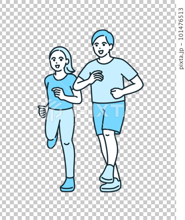 健康のためにジョギングをする夫婦。体を鍛える男女のイラスト素材。 101476513