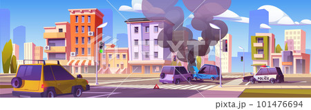 Car accident city road, drive crash illustration 101476694