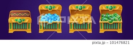 Egyptian treasure chests with gold coins 101476821