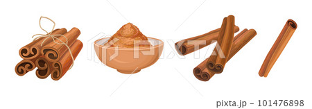 Cinnamon Dried Sticks or Bark Strips Vector Set 101476898