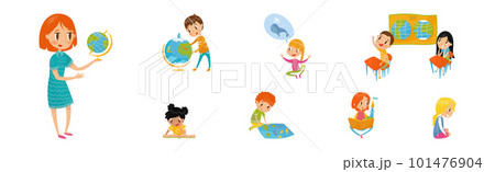 Kids at School Lesson Studying and Learning Vector Set 101476904