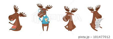 Funny Elk or Moose with Antlers and Hooves Vector Set 101477012