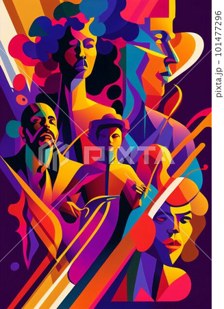 Illustration of abstract musician play music on big concert Created with Generative AI technology. Illustration of abstract musician play music on big concert Created with Generative AI technology. 101477296