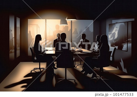 会議室で話し合う人々のシルエット 会議室で話し合う人々のシルエット 101477533