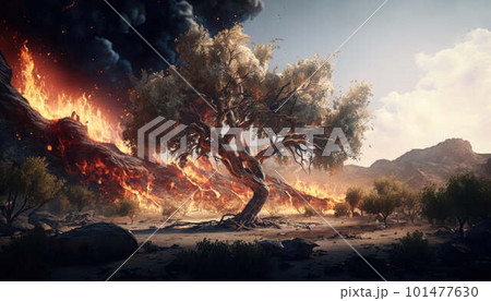 Wildfire or forest fire created with generative AI technology Wildfire or forest fire created with generative AI technology 101477630