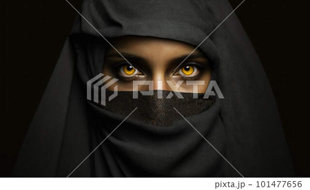 Muslim woman dressed in niqab created with generative AI technology 101477656