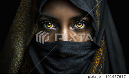 Muslim woman dressed in niqab created with generative AI technology 101477657