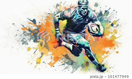 Abstract watercolor-style rugby player created with generative AI technology 101477949