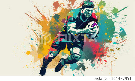 Abstract watercolor-style rugby player created with generative AI technology 101477951