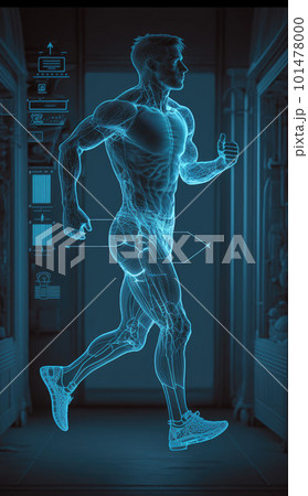 Abstract running man created with generative AI technology Abstract running man created with generative AI technology 101478000