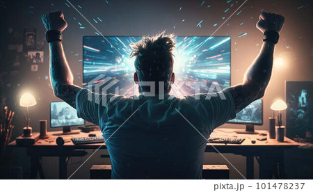Gamer celebrates winning created with generative AI technology Gamer celebrates winning created with generative AI technology 101478237