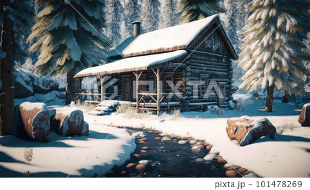 Small cozy wooden house created with generative AI technology Small cozy wooden house created with generative AI technology 101478269