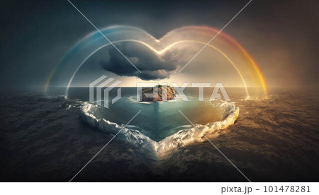 Heart shaped rainbow over the sea created with generative AI technology Heart shaped rainbow over the sea created with generative AI technology 101478281