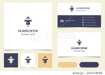 Scarecrow logo design with editable slogan. Branding book and business card template. 101478696