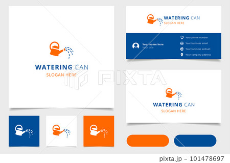 Watering can logo design with editable slogan. Branding book and business card template. 101478697