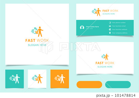 Fast work logo design with editable slogan. Branding book and business card template. 101478814