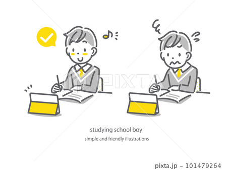 オンライン学習が順調な男子生徒と苦戦する男子生徒 シンプルでかわいい線画イラスト オンライン学習が順調な男子生徒と苦戦する男子生徒 シンプルでかわいい線画イラスト 101479264