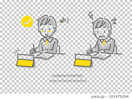 オンライン学習が順調な男子生徒と苦戦する男子生徒 シンプルでかわいい線画イラスト オンライン学習が順調な男子生徒と苦戦する男子生徒 シンプルでかわいい線画イラスト 101479264