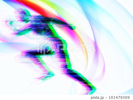 スポーツの概念で走る人のシルエットに画像効果を合成した3dイラスト スポーツの概念で走る人のシルエットに画像効果を合成した3dイラスト 101479309