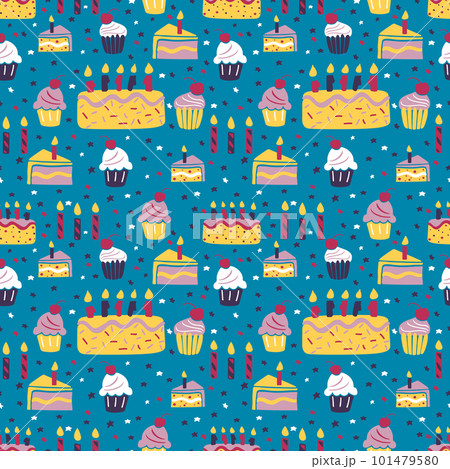 Modern birthday seamless pattern with cakes 101479580