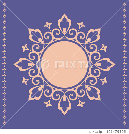 Decorative frame Elegant vector element for design in Eastern style, place for text. Floral golden and blue border. Lace illustration for invitations and greeting cards 101479596