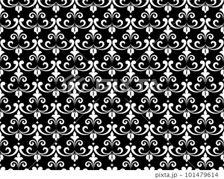 Floral pattern. Vintage wallpaper in the Baroque style. Seamless vector background. White and black ornament for fabric, wallpaper, packaging. Ornate Damask flower ornament 101479614