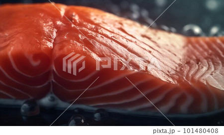 Salmon steak close up. Generative AI 101480408