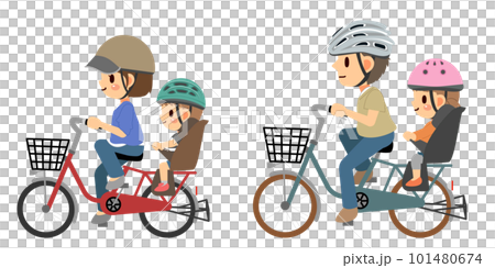 A family of four with a child-bearing bicycle 101480674