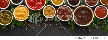Sauces in bowls with seasonings Sauces in bowls with seasonings 101481134