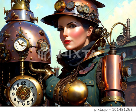 Steampunk Female Welder, generated by AI 101481263