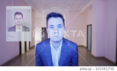 Biometric facial recognition of businessman Biometric facial recognition of businessman 101481738