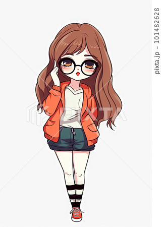 Cute young woman in cartoon style isolated on white background. 101482628