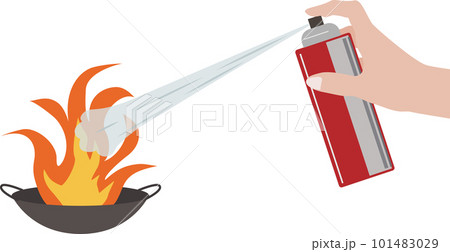 鍋の炎に消火スプレーを噴射するイラスト 101483029