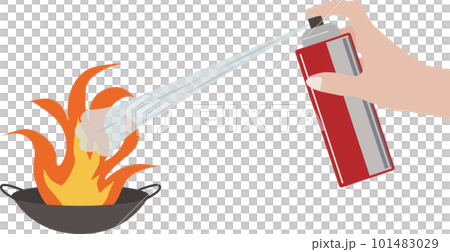 鍋の炎に消火スプレーを噴射するイラスト 101483029
