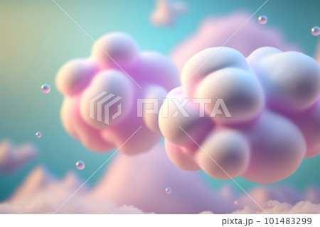 Abstract foam clouds with splashing forms and drops. Colorful foam cloud background. Generated AI. 101483299