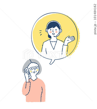 電話で会話するシニア女性とオペレーターの女性 電話で会話するシニア女性とオペレーターの女性 101484162