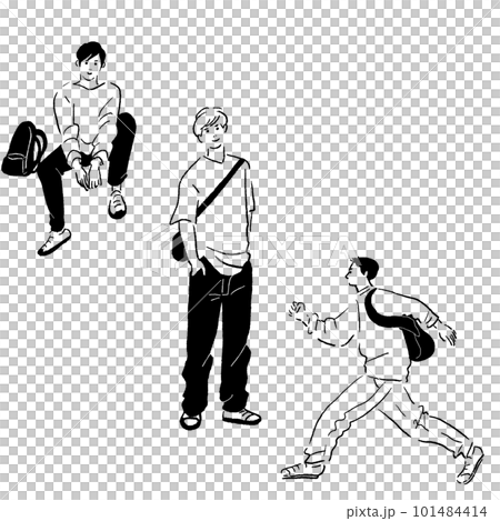 おしゃれな男性の線画ベクターイラストセット 101484414