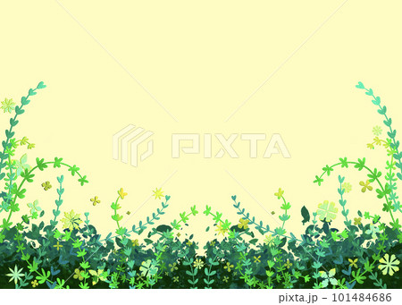 優しい色使いのオシャレな植物の白バックフレームイラスト 101484686