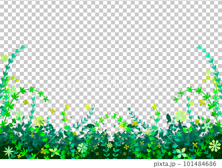 優しい色使いのオシャレな植物の白バックフレームイラスト 101484686