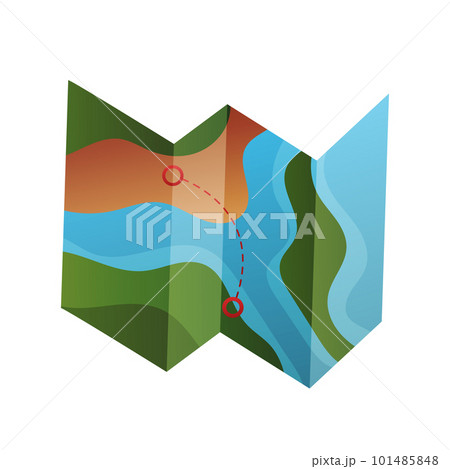 folded paper map of world with color point marker vector illustration 101485848