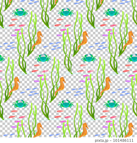 アマモ場に棲む生き物たちのシームレスパターン アマモ場に棲む生き物たちのシームレスパターン 101486111