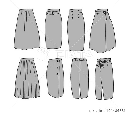グレーのスカートのイラストセット グレーのスカートのイラストセット 101486281
