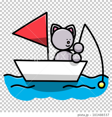 Nyanmaru在船上釣魚的插圖（水平反轉版）貓 101486537