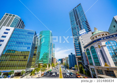 日本の東京都市景観　白金高輪駅やアエルシティ・NBFプラチナタワーなどを望む 101486834