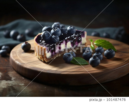 Fresh Yummy Handmade Piece of Blueberry Cheesecake. Generative ai Fresh Yummy Handmade Piece of Blueberry Cheesecake. Generative ai 101487476