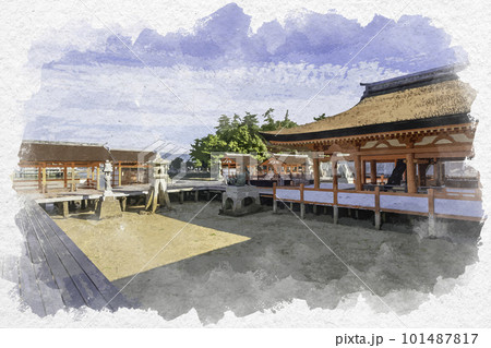 水彩画風　宮島　厳島神社　社殿　広島県廿日市市 101487817