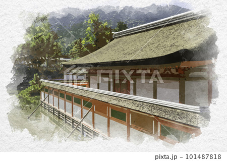 水彩画風　宮島　厳島神社　社殿　広島県廿日市市 101487818