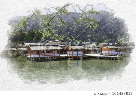 水彩画風 宮島 厳島神社 社殿 広島県廿日市市 水彩画風 宮島 厳島神社 社殿 広島県廿日市市 101487819