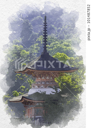 水彩画風 宮島 厳島神社 多宝塔 広島県廿日市市 水彩画風 宮島 厳島神社 多宝塔 広島県廿日市市 101487852