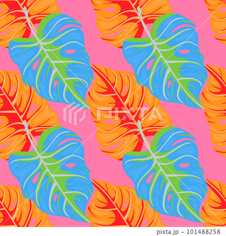 Stylized tropical pattern, palm leaves floral background. Abstract exotic plant seamless pattern. Botanical leaf wallpaper. Stylized tropical pattern, palm leaves floral background. Abstract exotic plant seamless pattern. Botanical leaf wallpaper. 101488258